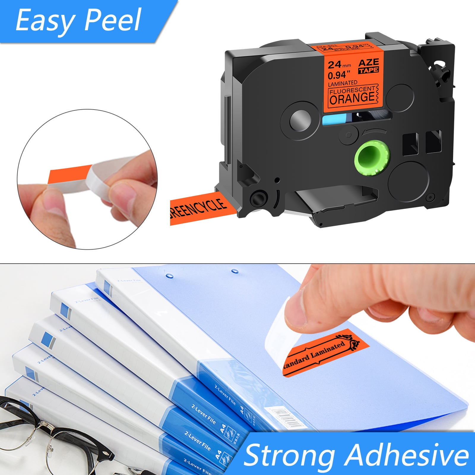 GREENCYCLE 10 Pack Compatible for Brother TZe-B51 TZ-B51 TZB51 TZeB51 TZe Tape 24mm 1'' Laminated Black on Fluorescent Orange Label Tapes Cassette use in Ptouch Labeler Label Maker