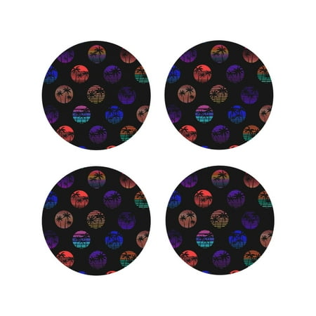 

Matuu 80s Style Palm Trees for Cup Coasters Set of 4 Leather Coasters Desk Coasters for Office Measures 4” x 4”-Round Shape