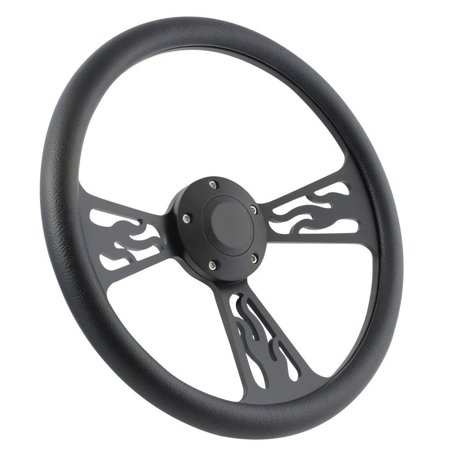 55-57 Ford Thunderbird 14 Inch Black Flame 5 Hole Steering Wheel Black Half Wrap