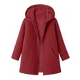 thumbnail image 6 of Women's Fleece Lined Jackets Hooded Cable Textured Zip Front Mid Length Coat Plush Coats for Women Red 2XL, 6 of 6