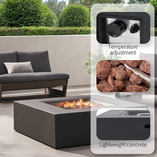 Propane Gas Fire Pit Table, 40-Inch 50,000 BTU Square Outdoor