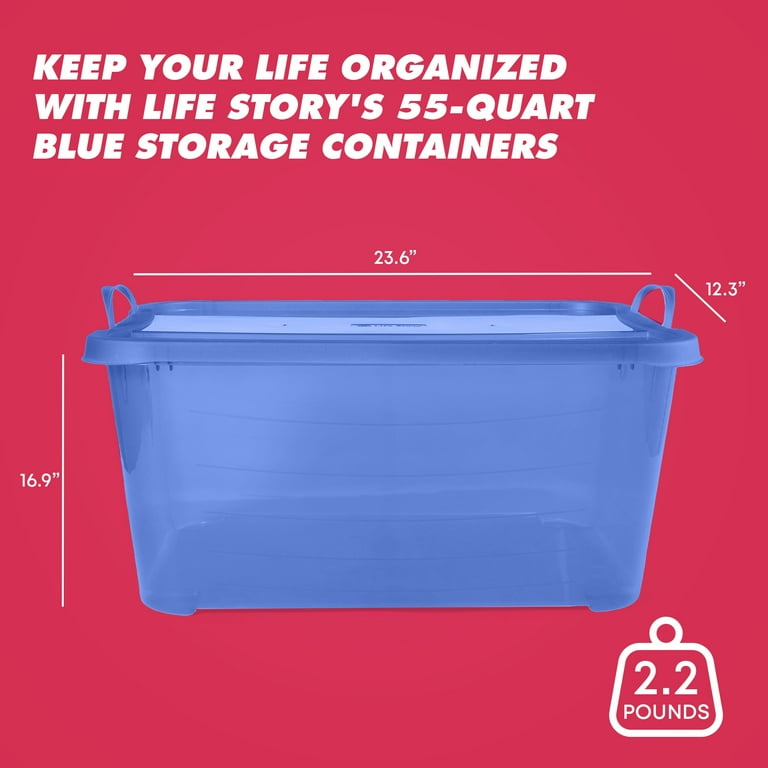 LIFE STORY 13.75 Gallon Blue Plastic Storage Container with Lids