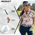 thumbnail image 5 of COEQINE 1/4 Zip Golf Shirts for Women Short Sleeve V Neck Workout Golf Tops Rose and Green Leaf Print Lightweight Tennis Activewear Pullover Workout Athletic Tops, XS, 5 of 7