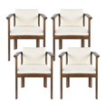 thumbnail image 2 of Set of 4 Outdoor Dining Chairs with Curved Acacia Wood Arms and Cream Cushions, 2 of 10