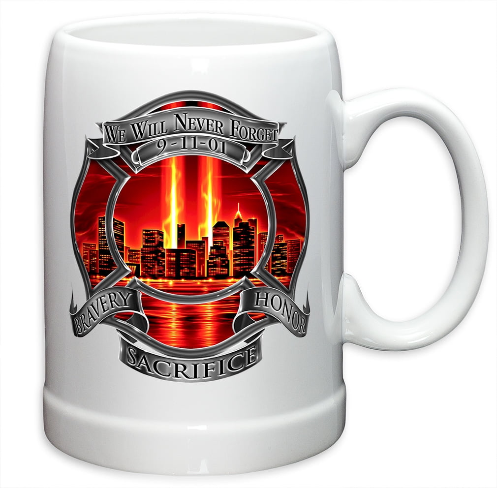 German Beer Stein “ Firefighter Gifts for Men or Women “ Red Tribute High Honor StoNeware... by