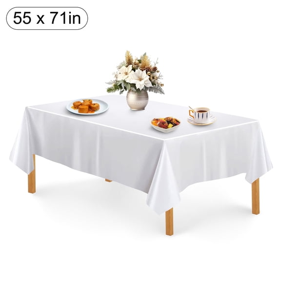 DISEN 55 x 71" Tablecloth, Stain-Resistant Polyester Fabric Table Cover for Dining Room Decor, Rectangle, White