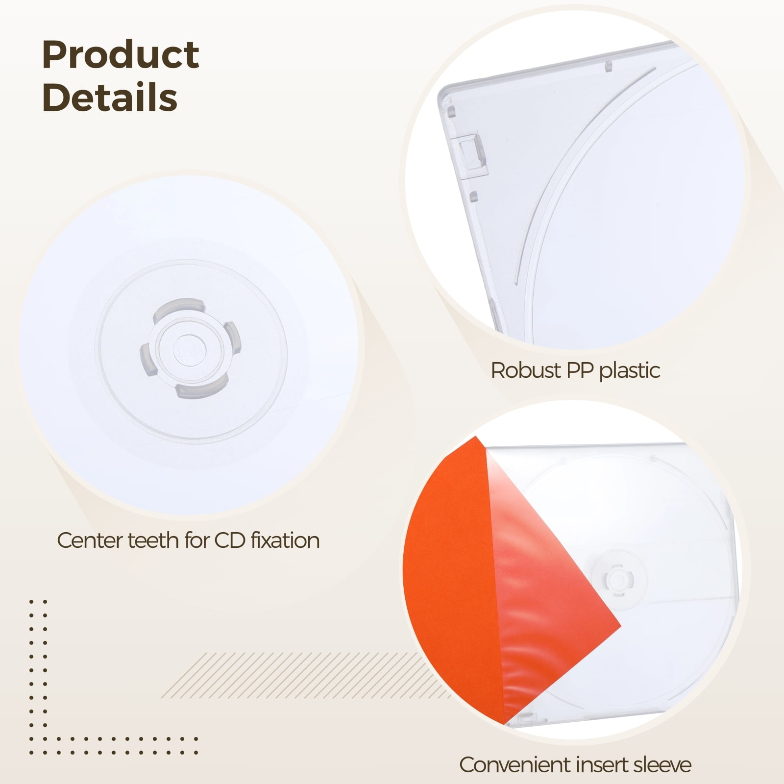 50 Pcs CD Jewel Cases, Clear Single Disc Cases with Transparent Insert Sleeves, Plastic CD DVD Protective Covers, Standard CD Storage Cases for Replacement