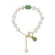 thumbnail image 1 of Pulsera ajustable de jade con cuentas Joyería barroca de piedra verde Encanto de eslabones en tono dorado. perla de la vendimia JAMW Sencillez, 1 of 5