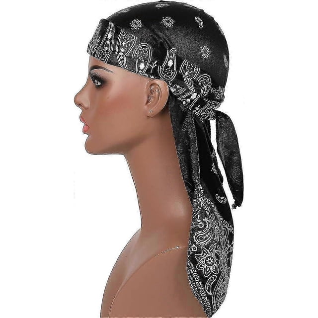 Cap for Men and Women Soft Comfortable Silk Like Fabric Waves Long Tail Headwear 1 Piecepurple