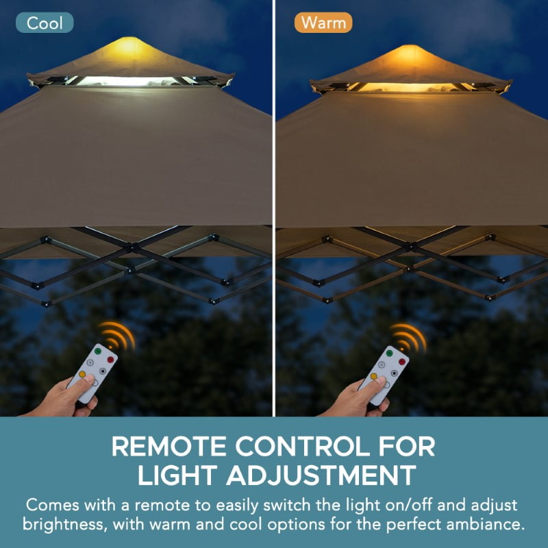 SUNJOY 8' x 5' Grill Gazebo Double Tiered Outdoor Gazebo Standing-Height Canopy with Magnetic LED Light, Adjustable Ceiling Height, for BBQ,Picnics, Outdoor Events, Brown