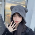 thumbnail image 6 of CoCopeanut Topi Beanie Telinga Beruang Wanita Musim Gugur Baru Topi Rajut Padat Hangat Musim Dingin Indah untuk Anak Perempuan Topi Wol Hangat Telinga Kasual Mode, 6 of 6