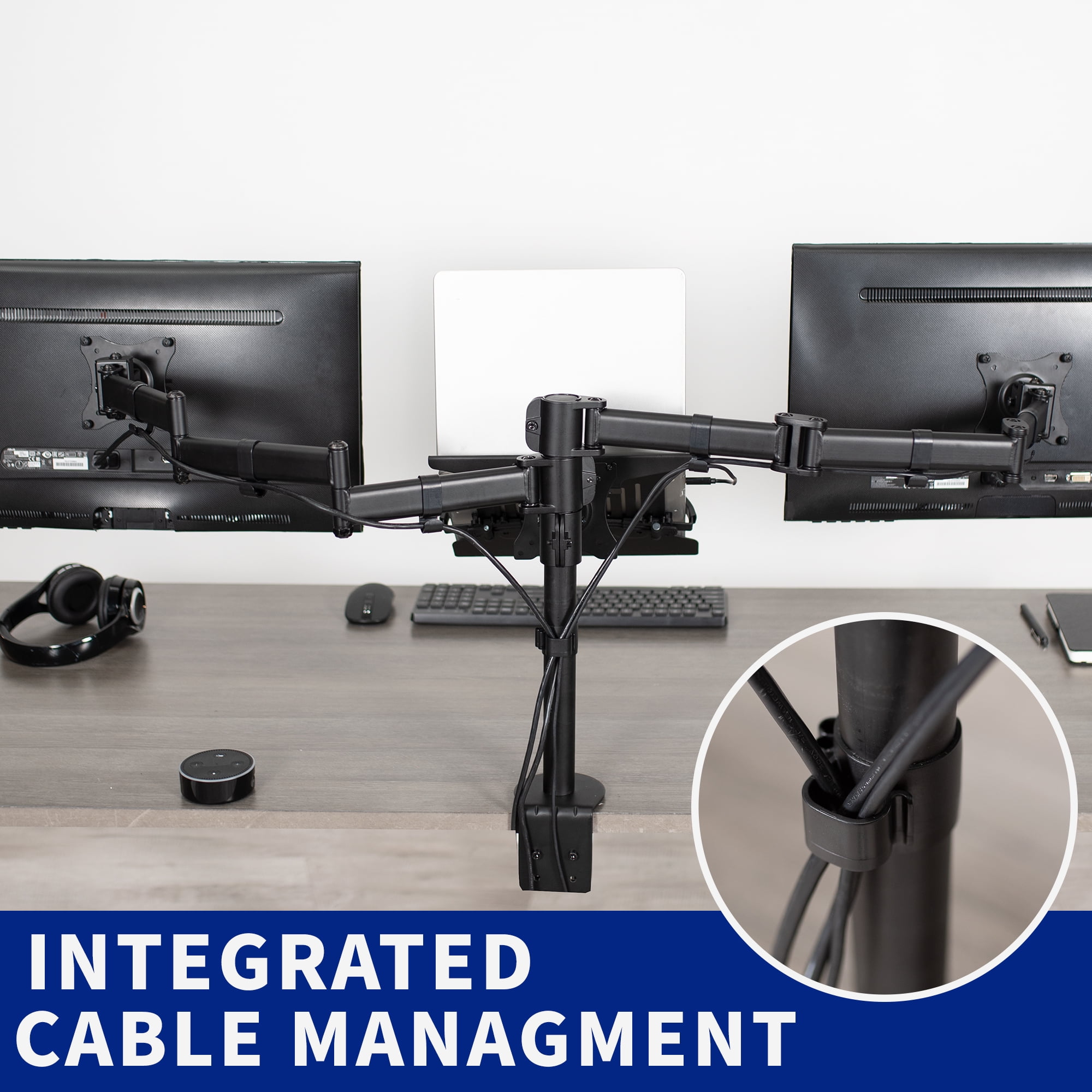 VIVO Dual 13" to 27" Monitor Mount with Laptop Holder, Horizontal Screen Display