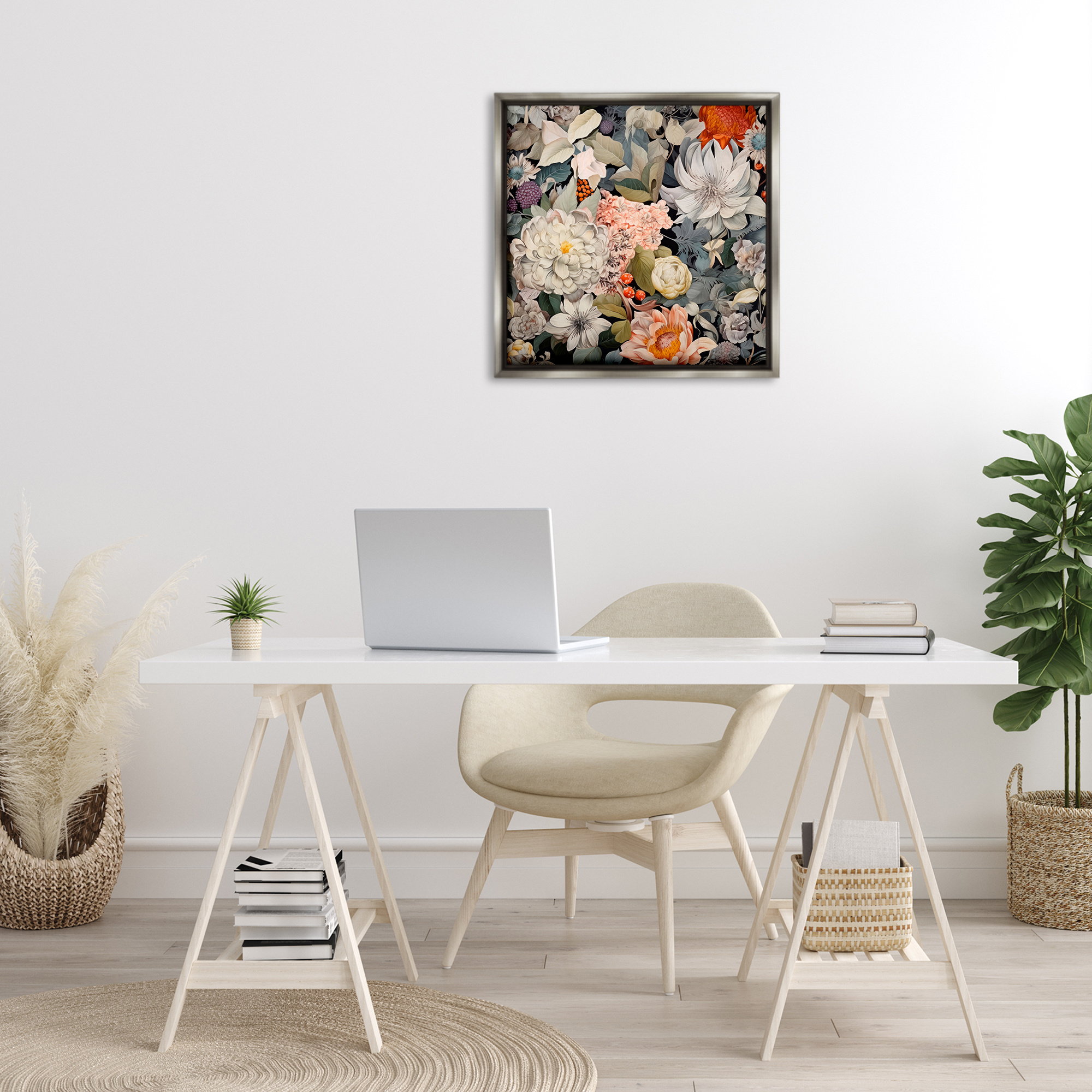Stupell Industries Grey Mixed Botanicals Botanical & Floral Painting Gray Floater Framed Art Print Wall Art, 25 x 25