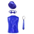 thumbnail image 2 of TiaoBug Unisex Kids Jazz Hip-hop Dance Outfits 4PCS Sequins Jacket Vest with Hat and Bowtie Necktie Blue 9-10, 2 of 7
