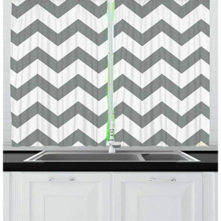 Red Vow Grey Kitchen Curtains And White Chevron Pattern Classic Geometrical Horizontal Zig Zag Stripes Red Vow Grey Kitchen Curtains And, Red Black Gray Kitchen Curtains