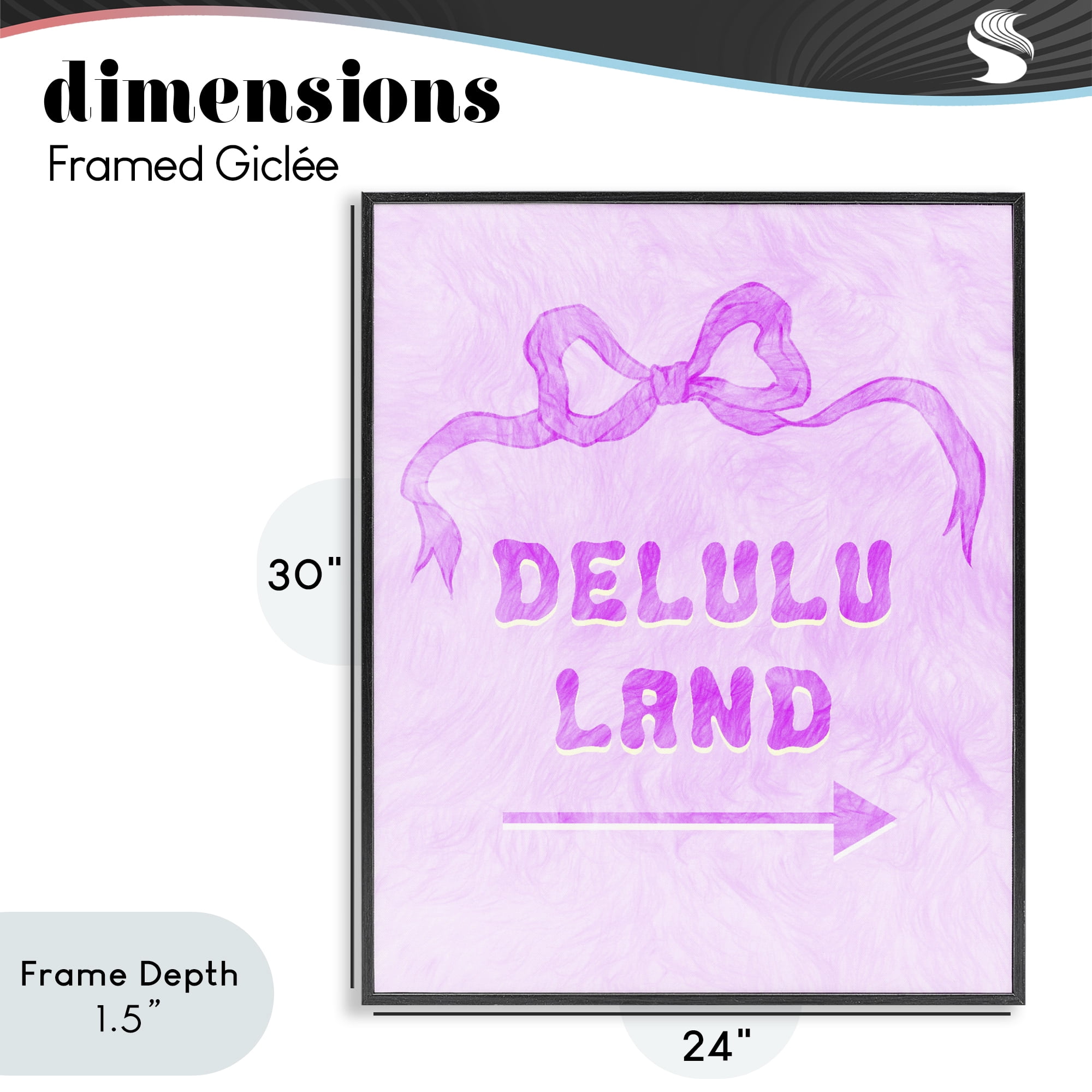 Stupell Industries Delulu Land Feminine Ribbon Black Framed Giclee Art, design by Ziwei Li