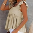 thumbnail image 5 of WCMZJ Women's Summer Peplum Blouse Square Neck Ruffle Strap Sleeveless and Backless with Button Babydoll Tank Top Beige XL, 5 of 9