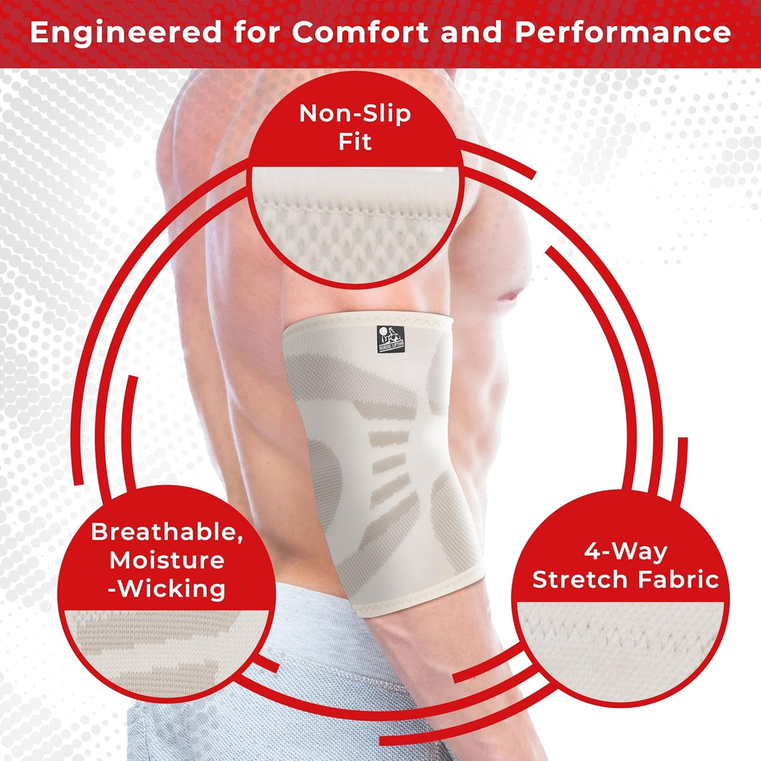 Nordic Lifting Elbow Sleeve Brace, White, Small