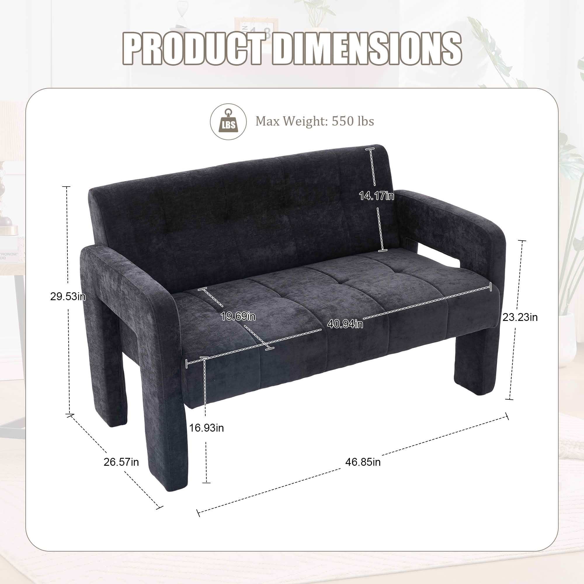 MAYEERTY Nordic Chenille 2-Seat Loveseat, Comfy Double Armrest Compact Leisure Sofa for Small Space Bedroom & Living Room