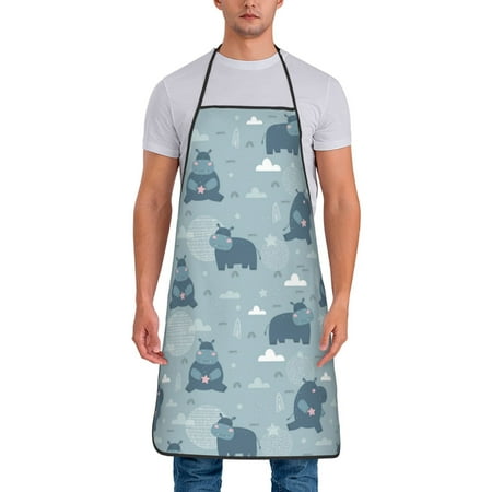 

Adjustable Bib Apron - Cute hippopotamus Waterdrop Resistant Cooking Apron Kitchen Aprons for Men Women