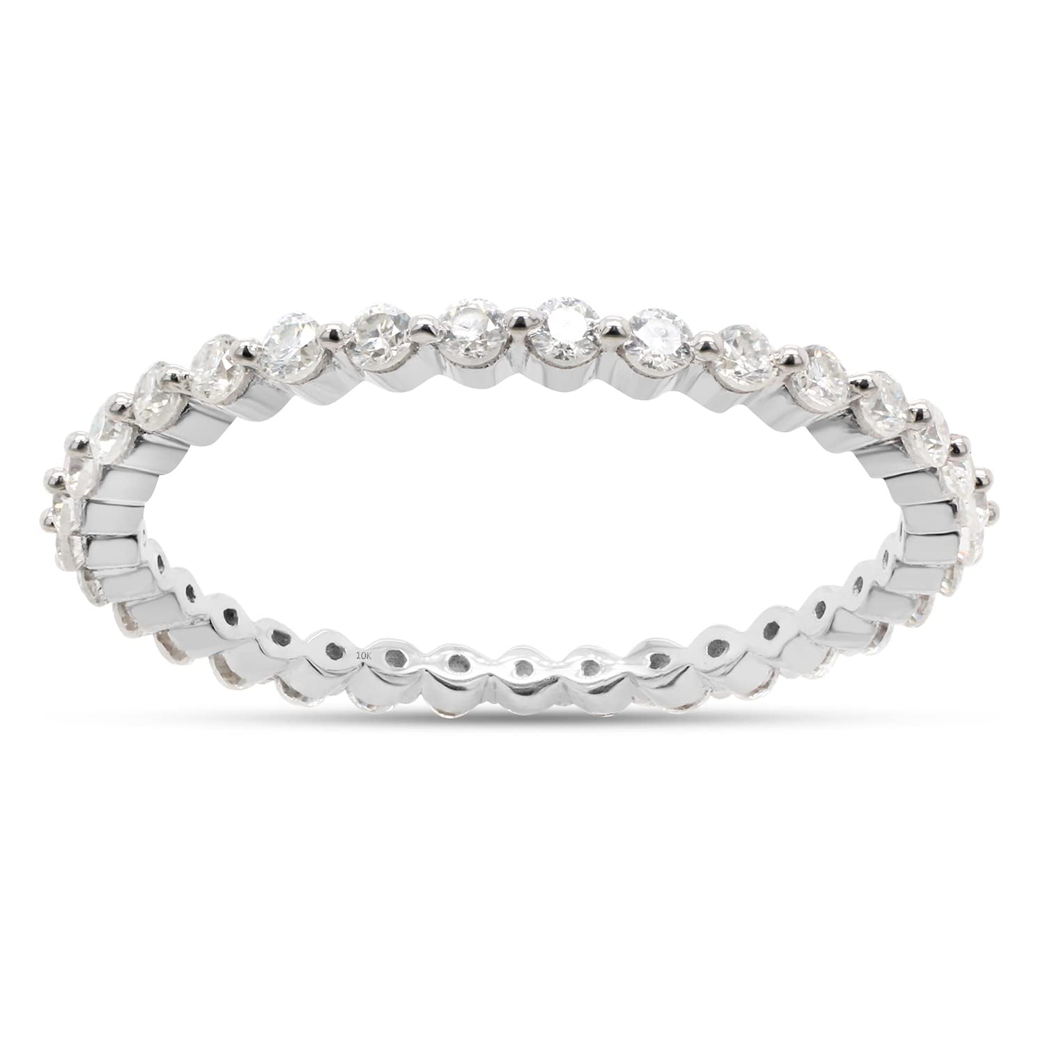 AFFY 0.50CT Moissanite Diamond Wedding Band Full Eternity Stackable Engagement Ring in 10K White Gold-4