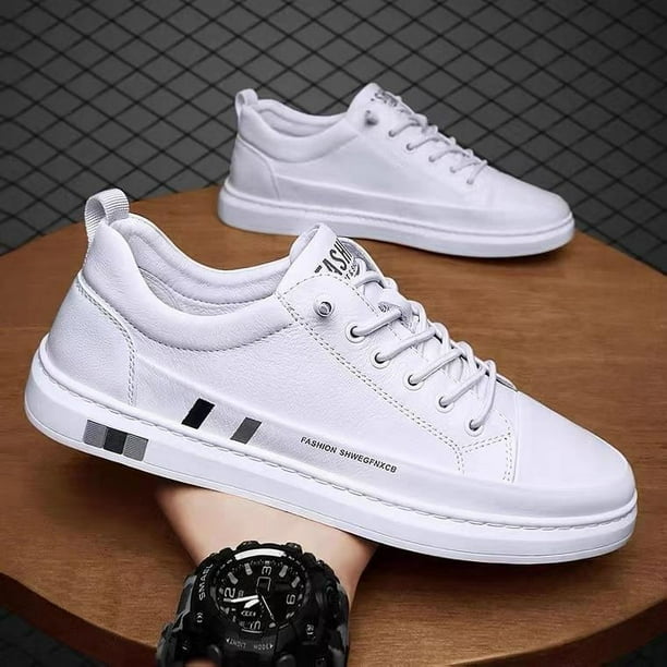 Zapatos de hombre Zapatillas planas Zapatillas blancas sin cordones que combinan con todo Zapatos casuales de cuero negros para hombre