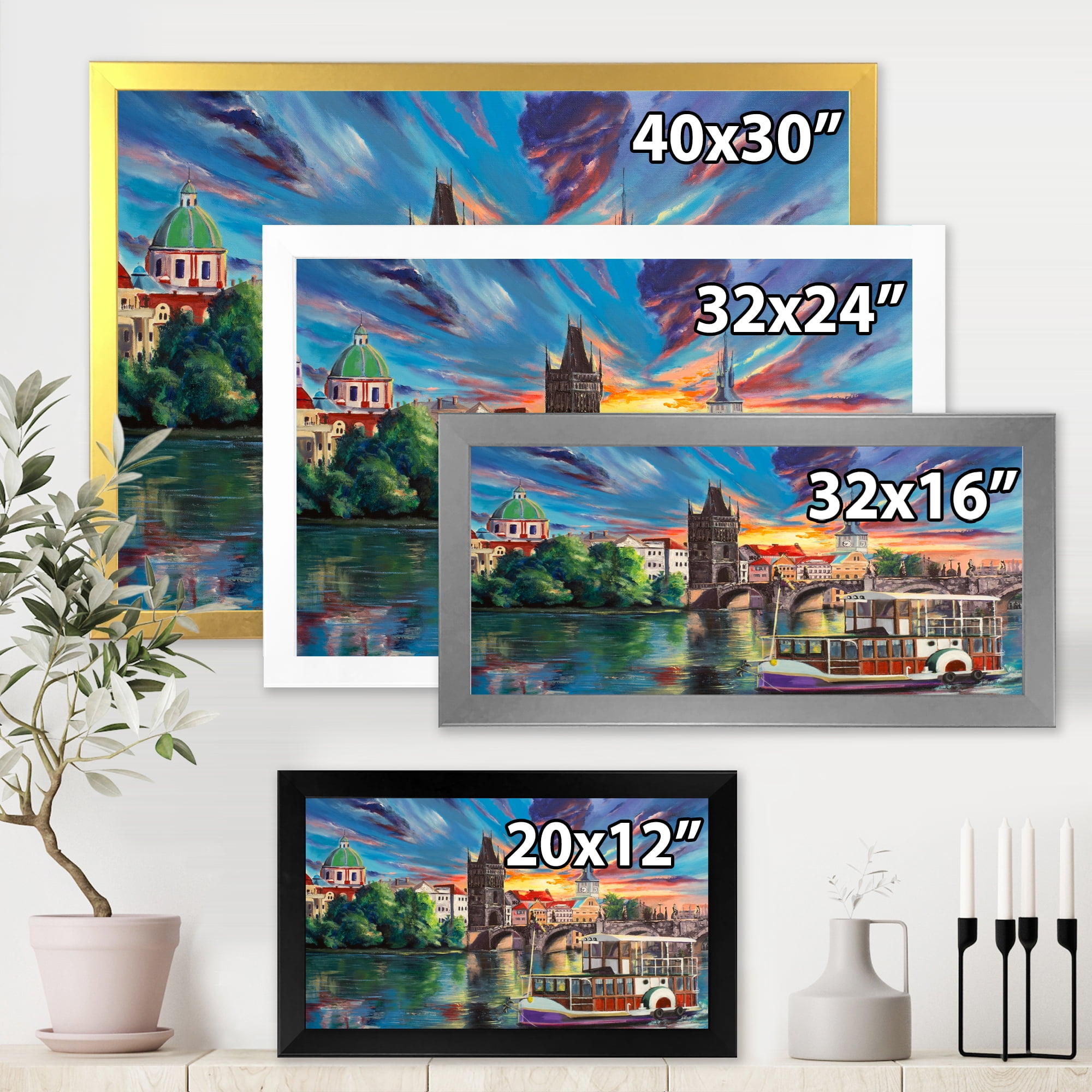 Designart 'Sunset Over Cityview Of Prague' Children's Art Framed Art Print
