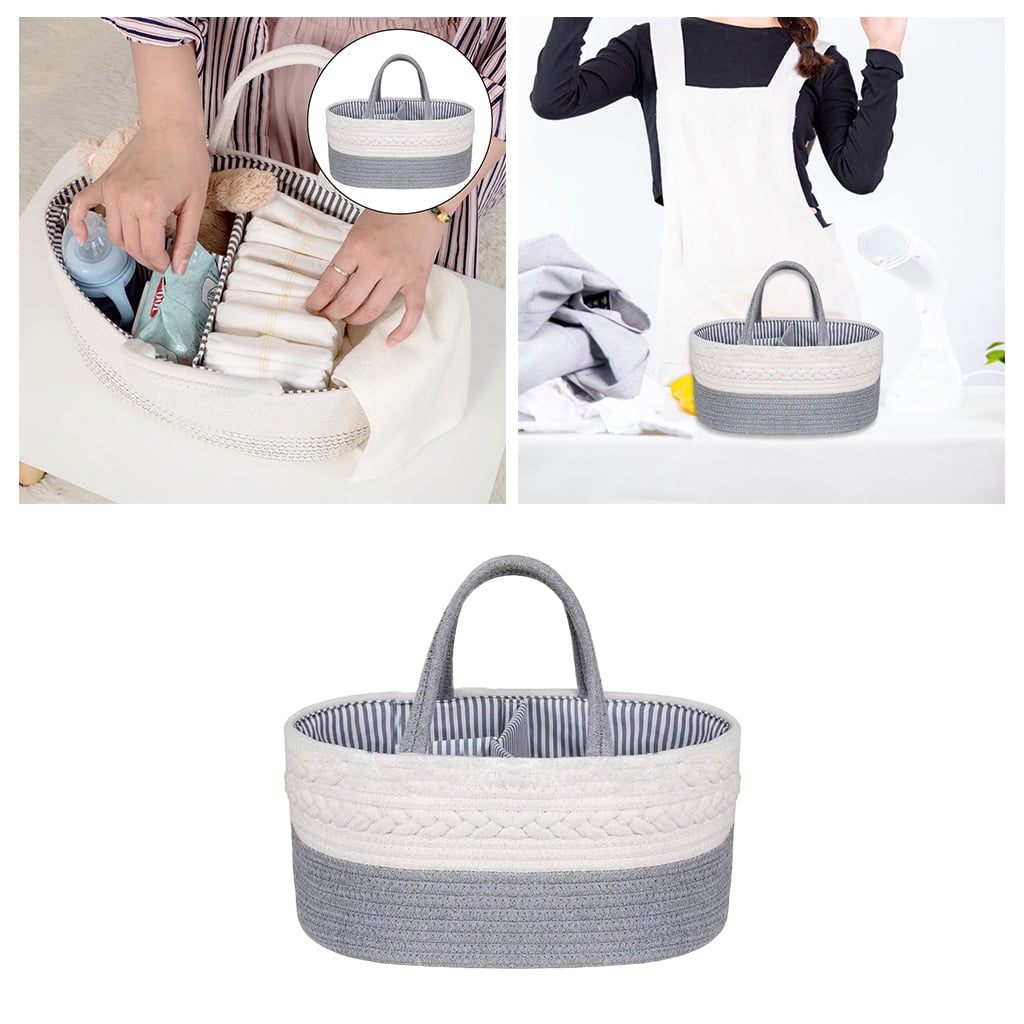 Woven Baby Diaper Caddy Large Organizer Nappy Storage Bin Newborn Basket