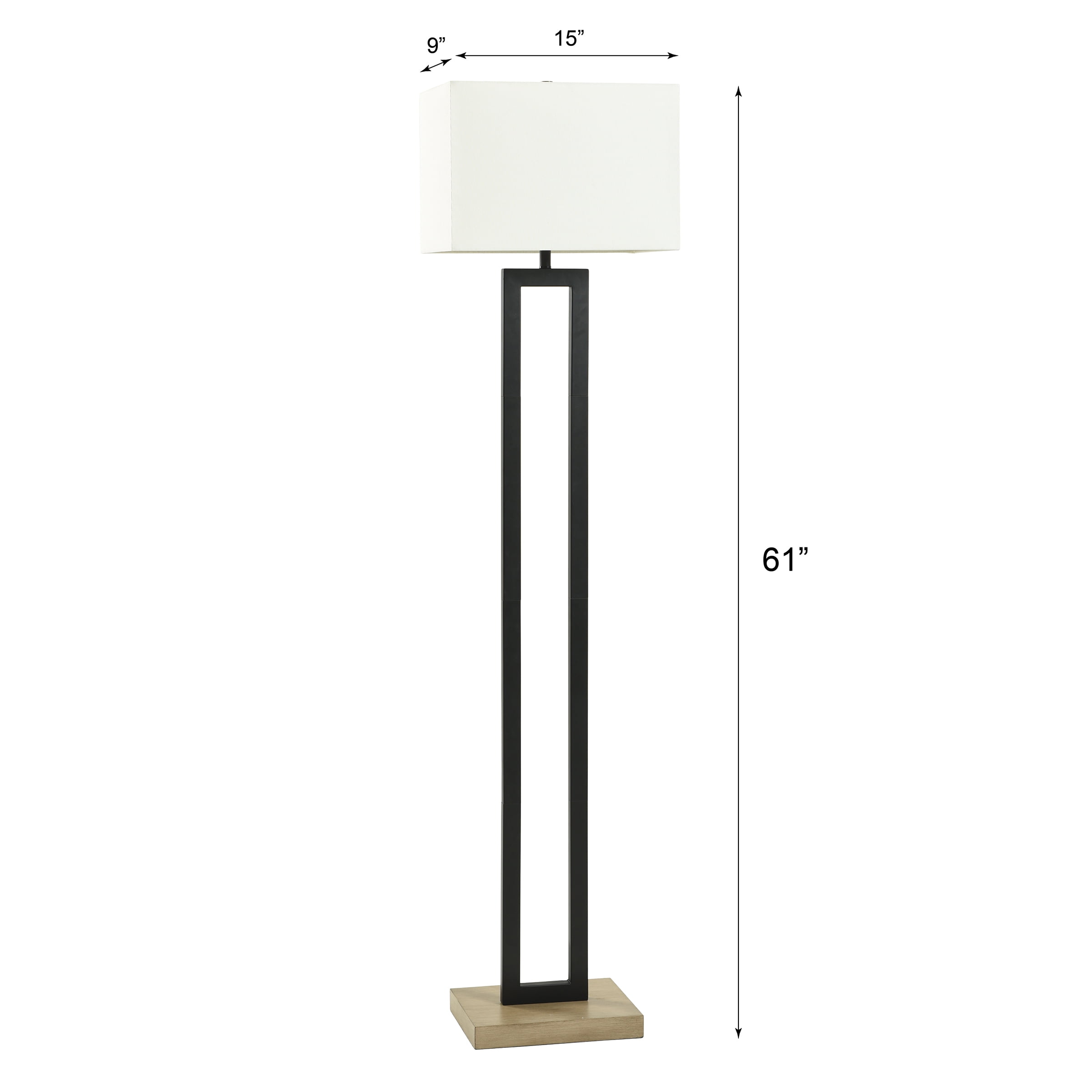 Better Homes & Gardens 61"H Metal Windowpane Floor Lamp, Black Finish with Faux Wood Base