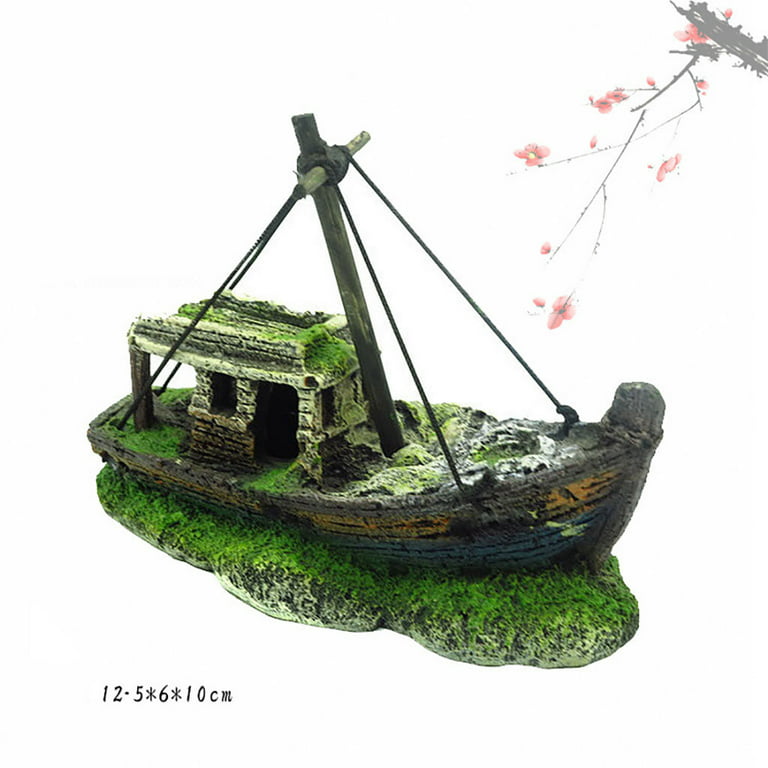 Small Resin Fishing Boat Decorative Ornament D