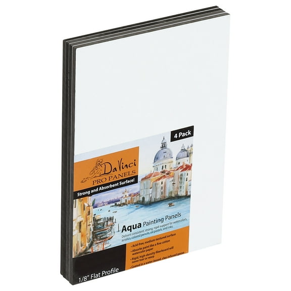 Jerry's Artarama Da Vinci Aqua Pro Panels - 5x7" - Pk of 4 - 1/8" Thick Rigid Watercolor Board with Acid-Free Surface, Clay-Infused Gesso, Ideal Watercolor Boards for Painting Mixed Media