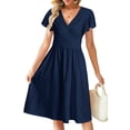 thumbnail image 3 of Maskion Women's Summer Ruffle Short Sleeve V-Neck Floral Short Party Dress with Pockets,2XL Navy, 3 of 7
