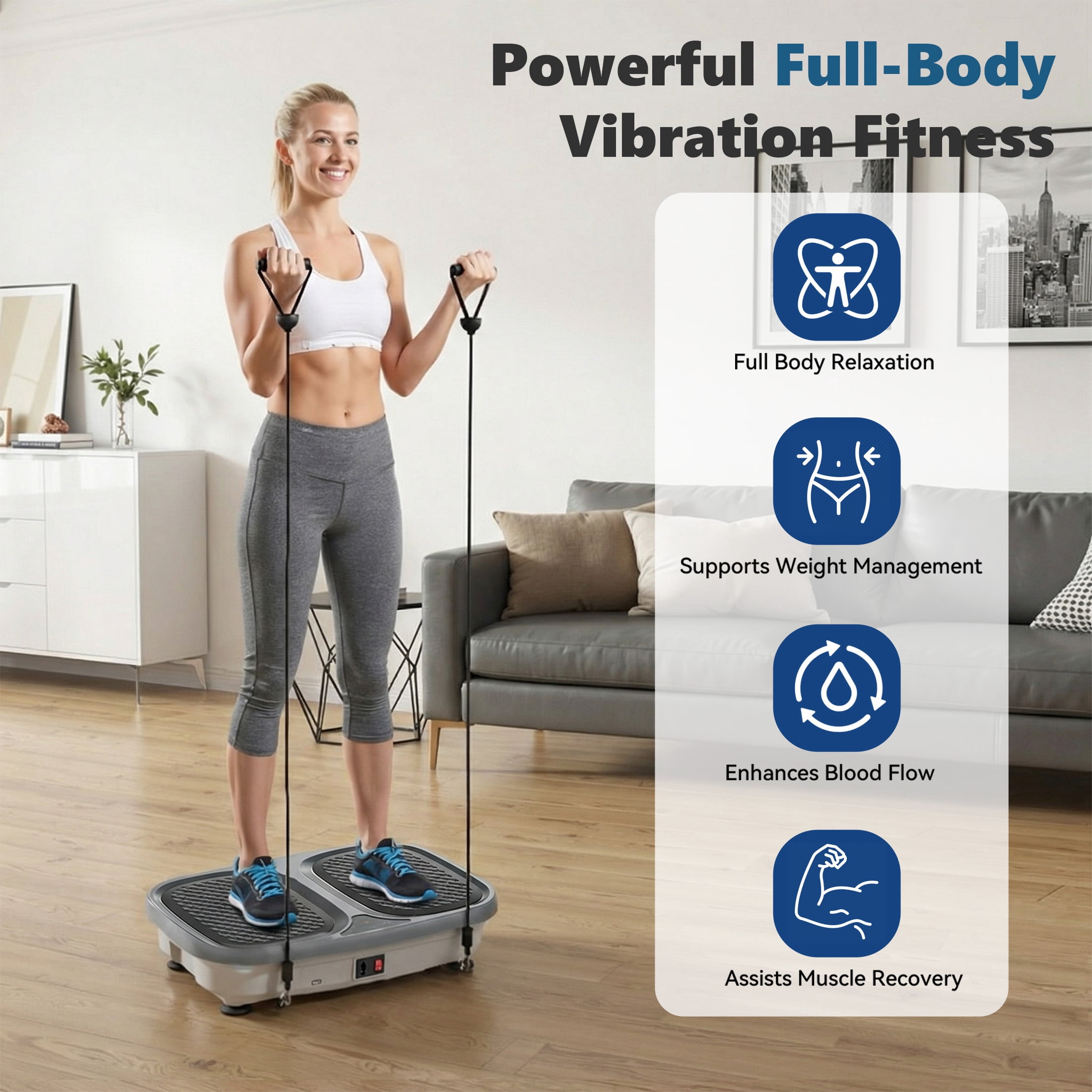 SHOUFTW Vibration Plate, Vibrating Platform Exercise Machines, Whole Body Fitness Machine for Weight Loss, Toning & Wellness for Home Gym, Gray