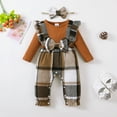 thumbnail image 2 of 12 Months Baby Girls Clothes 18 Months Girls One-piece Bodysuit Infant Girls Long Sleeve Plaid Romper with Headband Brown, 2 of 9