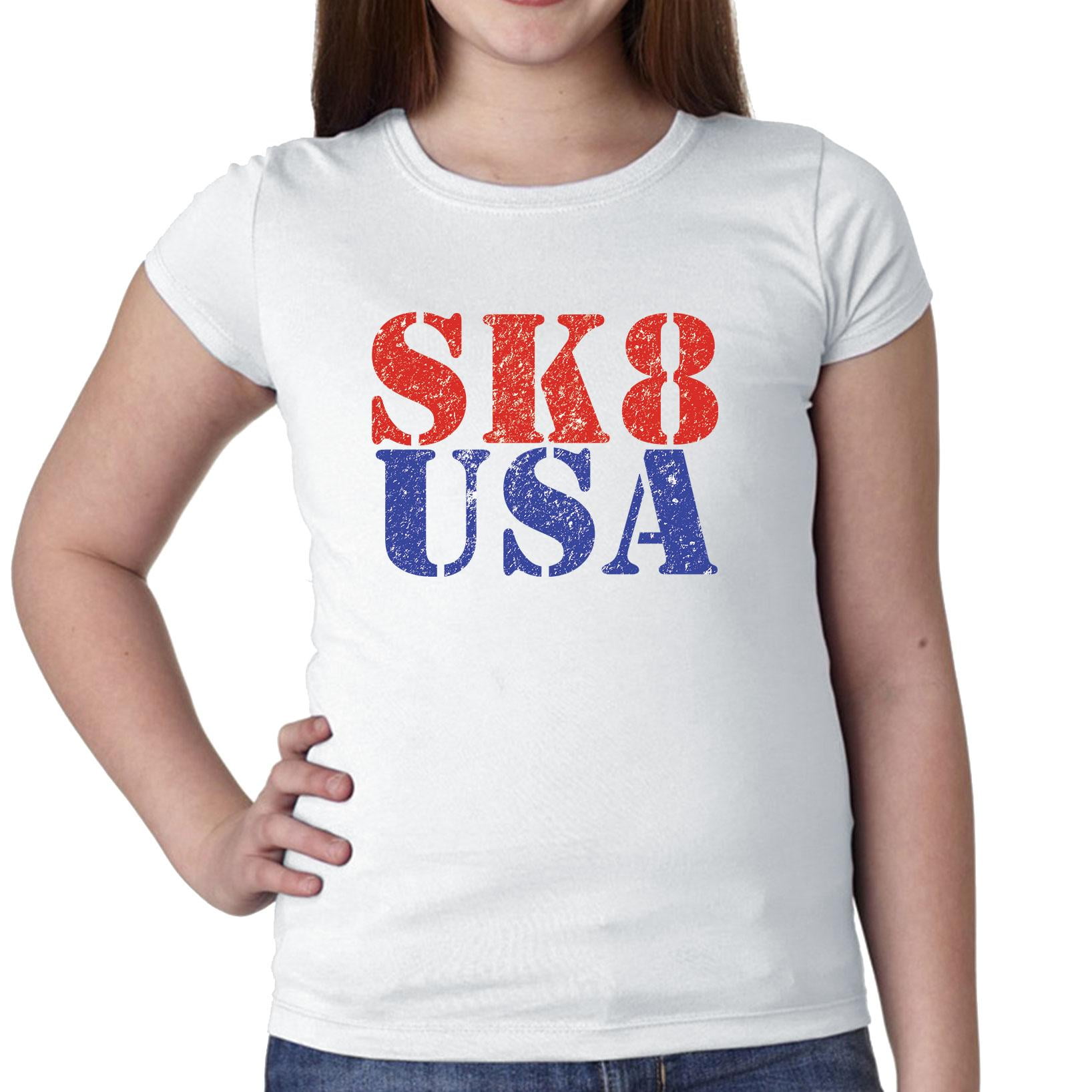 Skate Sk8 USA Skateboarding Pride Trendy Girl's Cotton Youth TShirt