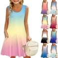 thumbnail image 1 of Girls' Summer Dress Kids 2025 Sleeveless Gradient Sundress with Pockets Casual Summer Dress for Kids Ages 4-12 ,Sie:120, 1 of 8