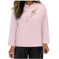 thumbnail image 2 of Fall Saving! HVOBTTY Women's Long Sleeved Pullover T Shirts, Fall Tops for Women, Women's Casual Solid Color Round Neck Long Sleeves Linen Loose T Shirt Pink, XL, 2 of 4