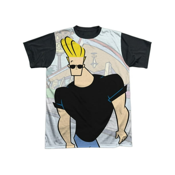 Johnny Bravo Cartoon Network TV Series Johnny Strutting Adult Black Back  T-Shirt 
