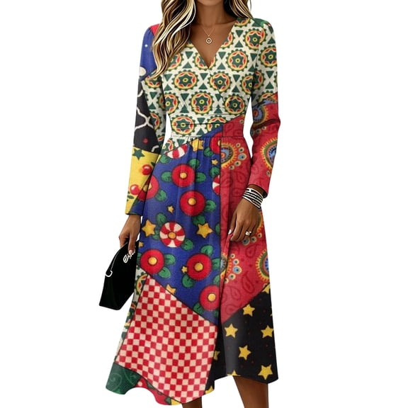 Summer Dresses for Women Long Sleeve V Neck Wrap Crossover Wedding Dresses Elegant Formal Floral a Line Dress