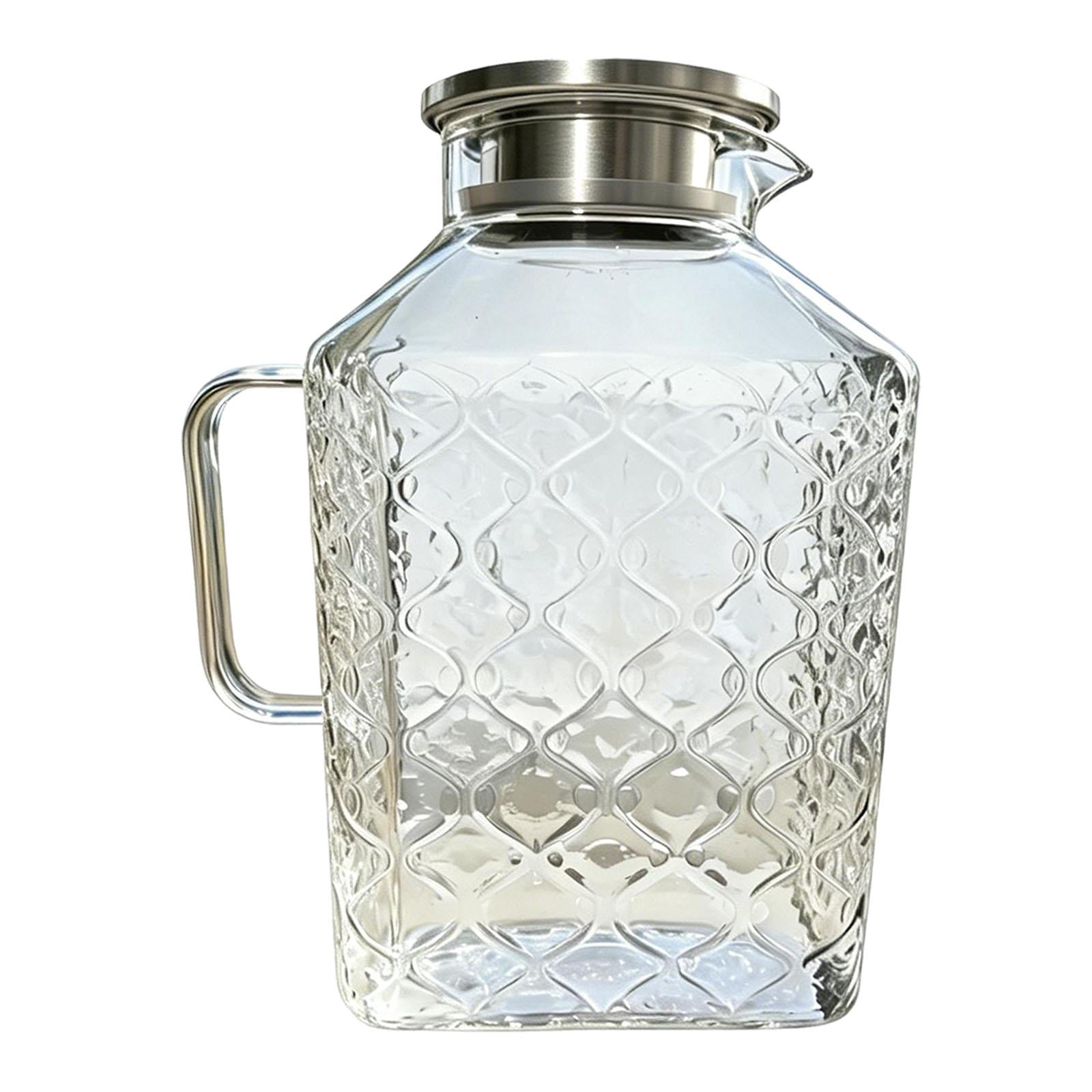Fiocias Glass Pitcher Kettle Container Housewarming Gifts Clear Body Accessory Water Juice Jug for Lemonade Beverage Juice Silver Handle