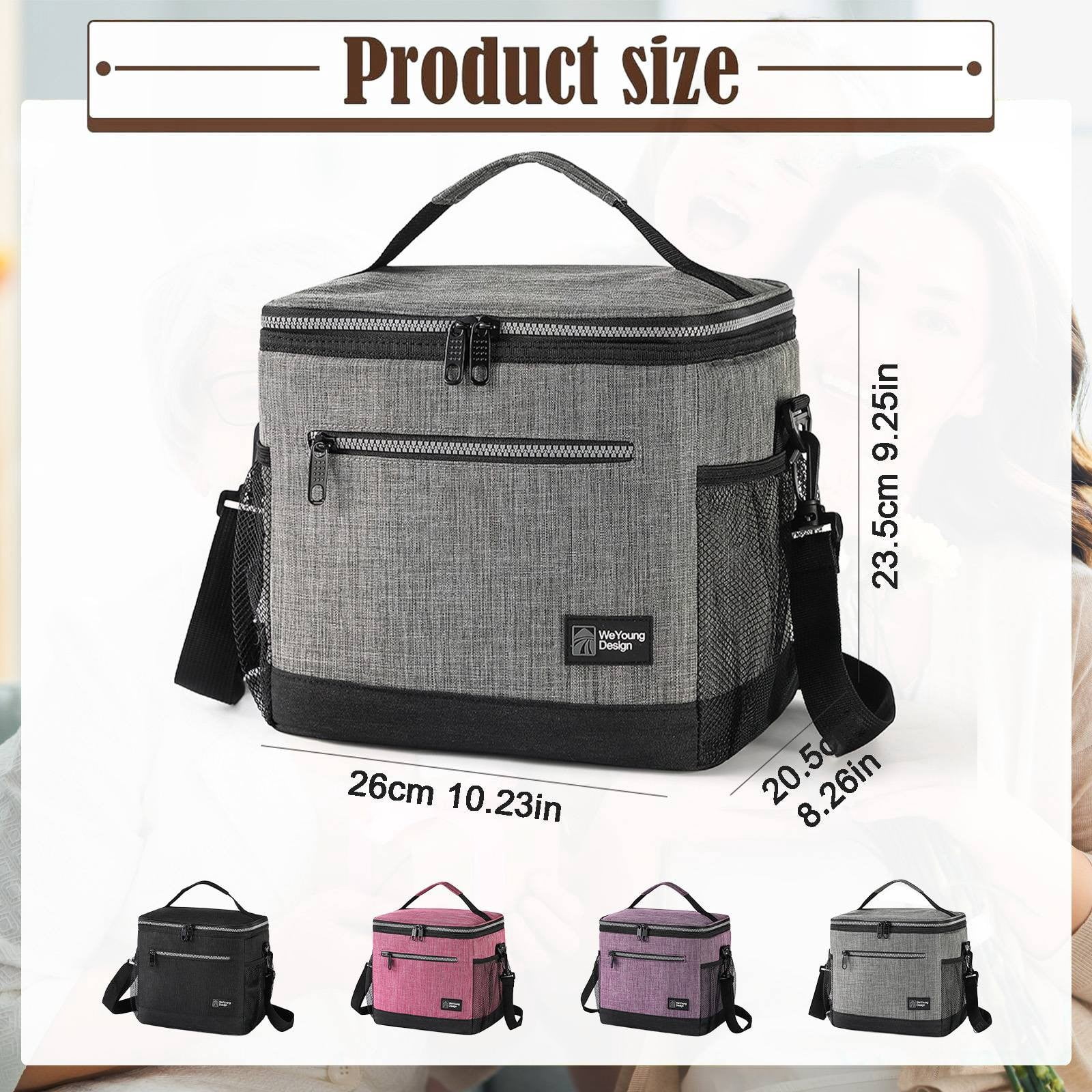XSCPXTT Insulated Lunch Box Men Women, Lunch Bag for Work School, Leakproof Soft Cooler Tote Adult, Large Lunch Pail , Picnic Beach Food Bag with Shoulder Strap Black