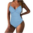 thumbnail image 2 of REORIAFEE Women's One Piece Bathing Suit One Piece Swimsuit Resort Wear Beachwear Padded Without Underwire Bikini Deep V One Piece Swimsuit Sky Blue XL, 2 of 8