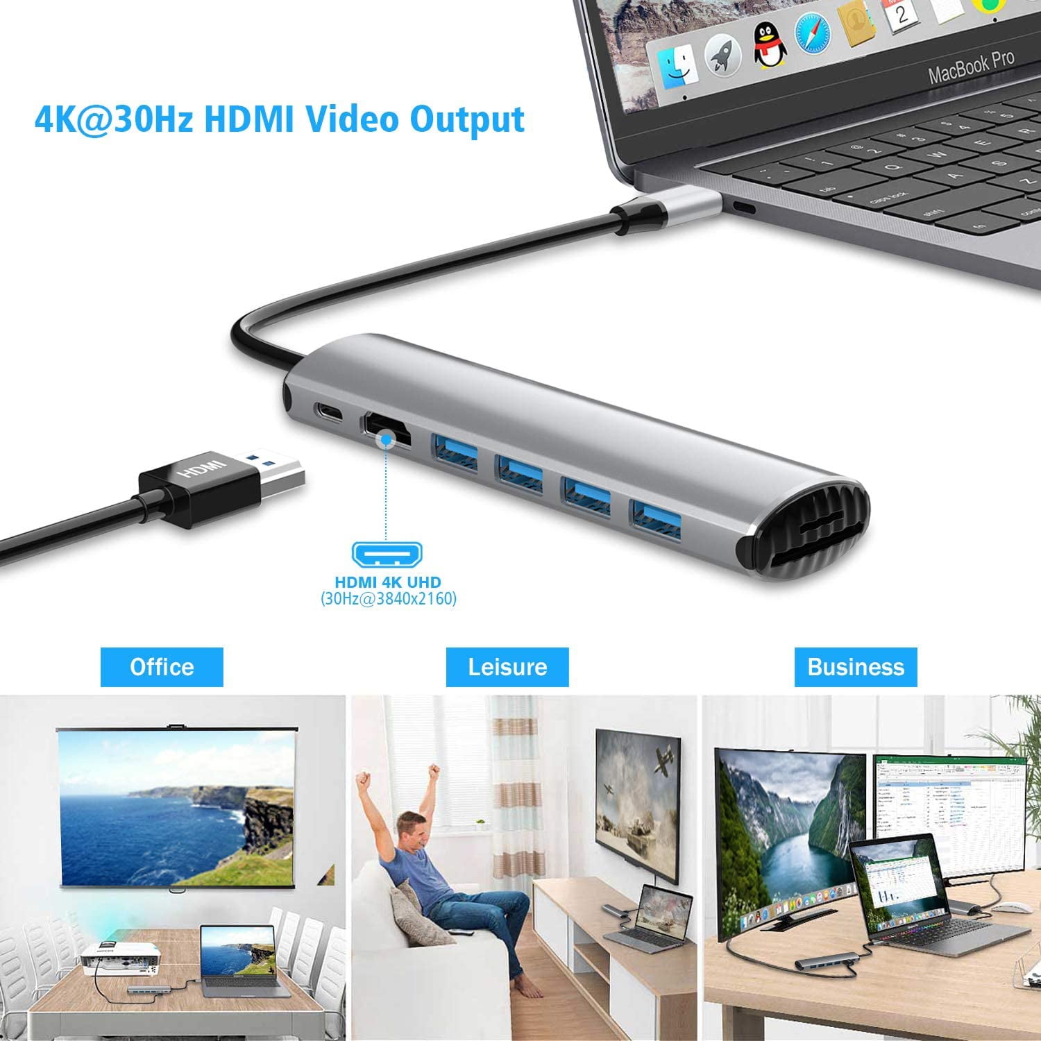 USB C Hub MacBook Pro Adapter - 8 in 1 Portable Aluminum USB C