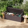 thumbnail image 3 of Patiowell 70 Gallon Outdoor Storage Bench, with Deck Box Organization and Waterproof Resin, Durable Outdoor Seating and Storage Box - Perfect to Store Garden Tools and Pool Toys, Brown, 3 of 8