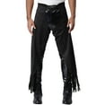 thumbnail image 2 of Zaldita Men's Leather Vintage Cowboy Chaps With Basketweave Yoke Split Motorcycle Riders Pants Black S, 2 of 7
