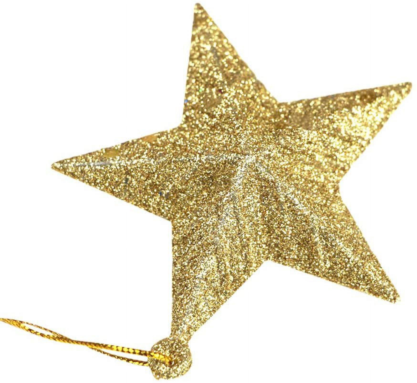 MKBL 6-Pack of Christmas Tree Decorations - Star Hanging Ornaments Gold Glitter Stars Festive Embellishments, Gold 3.5 Inches