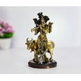 thumbnail image 4 of eSplanade Brass - Krishna with Cow Krishan Kishan Murti Idol Statue Sculpture | Pooja Idols | Home Decor -10" Inches - Golden Brown, 4 of 5