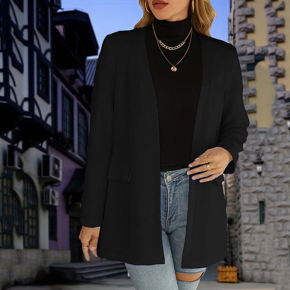 Women's Work Office Blazer Stretch Lapel Collar Long Sleeve Jacket Suit Blazer Black XXL