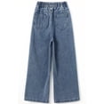 thumbnail image 2 of KIDSCOOL SPACE Girls Heart Patchwork Jeans, Kids Distressed Wide Leg Denim Pants,Light Blue,8-9 Years, 2 of 6