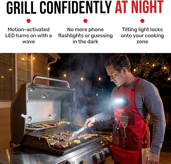 Grillbot Smart bbq Apron for Men with Bluetooth Speaker, LED Light, Thermometer App Alerts, Deep Pockets, Red